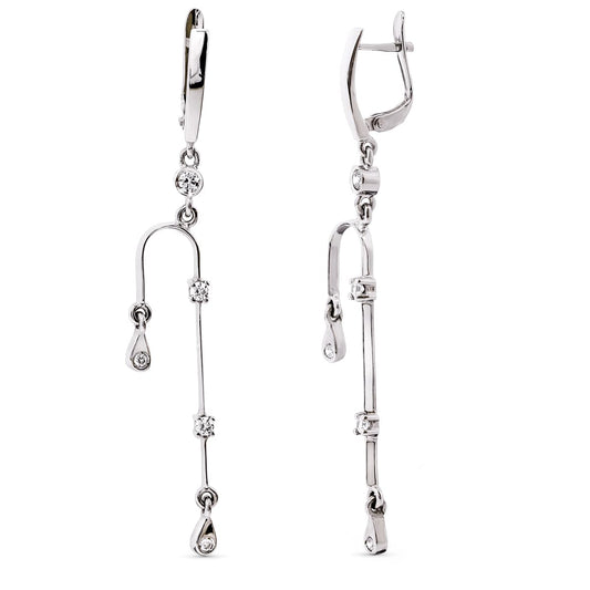 18K PENDIENTES LARGOS ORO BLANCO CIRCONITA 59X7 MM CIERRE CATALAN