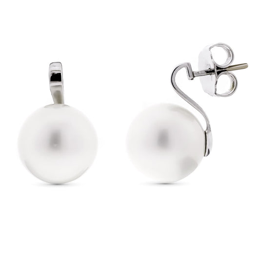 18K PENDIENTES ORO BLANCO PERLA 15 MM PRESION