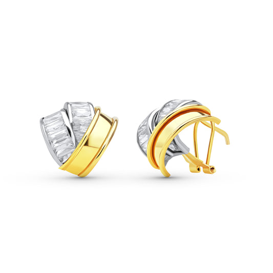 18K PENDIENTES BANDAS ORO BICOLOR 16X15 MM CIERRE OMEGA