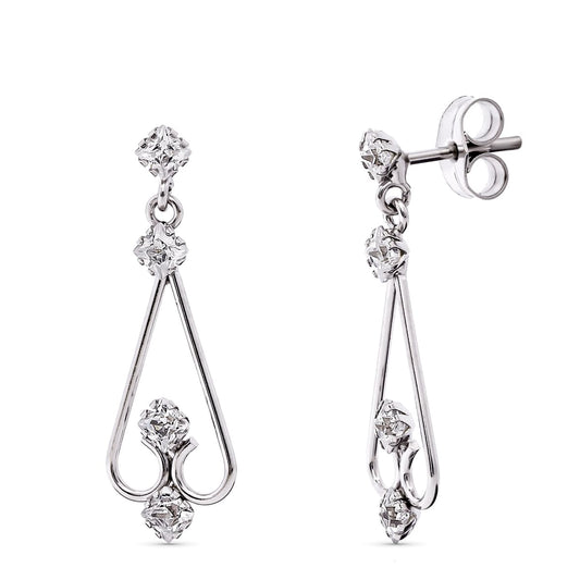18K PENDIENTES ORO BLANCO CIRCONITA 25X8 MM CIERRE PRESION