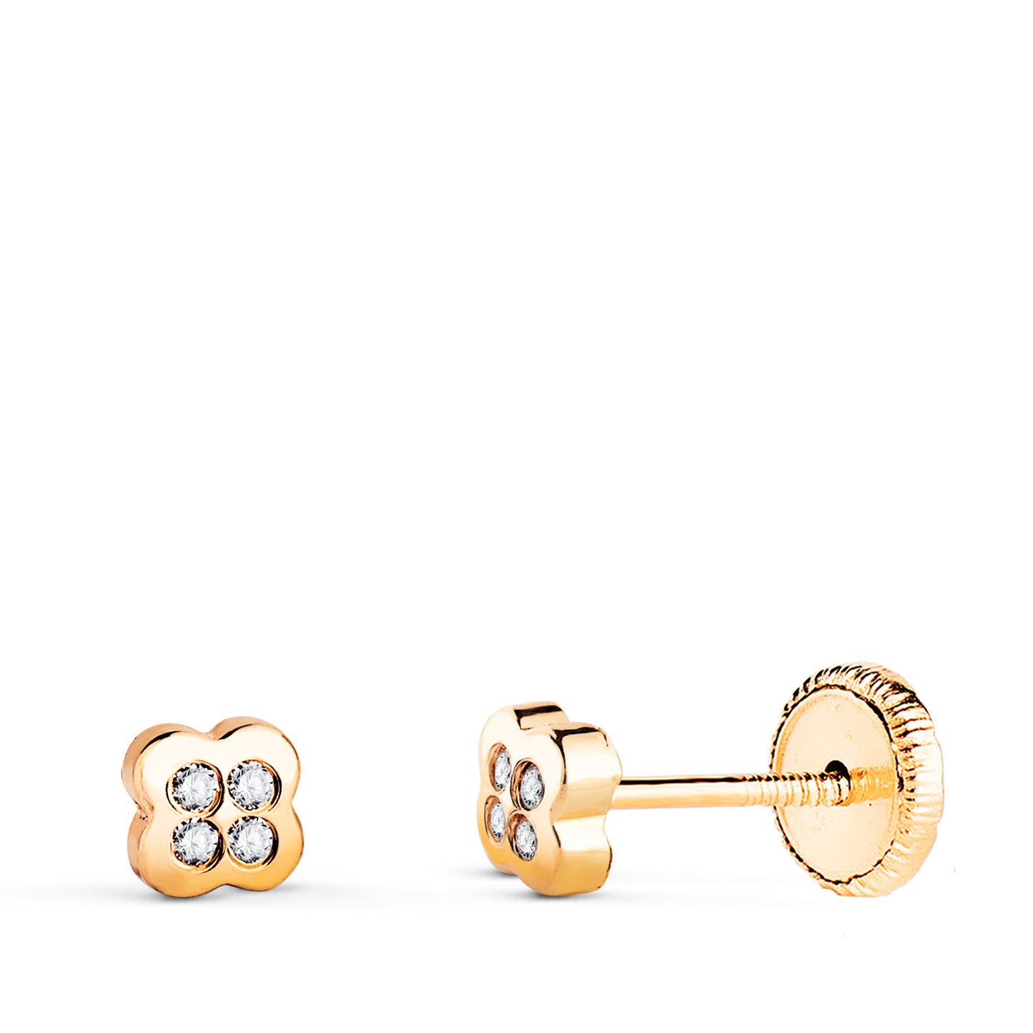 18K PENDIENTES ORO AMARILLO TREBOL CON CIRCONITAS. MEDIDA: 4,5 X 4,5 MM CIERRE TUERCA
