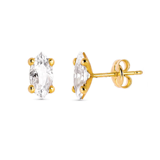9K PENDIENTES ORO AMARILLO PIEDRA GARRAS 12X6 MM CIERRE PRESION