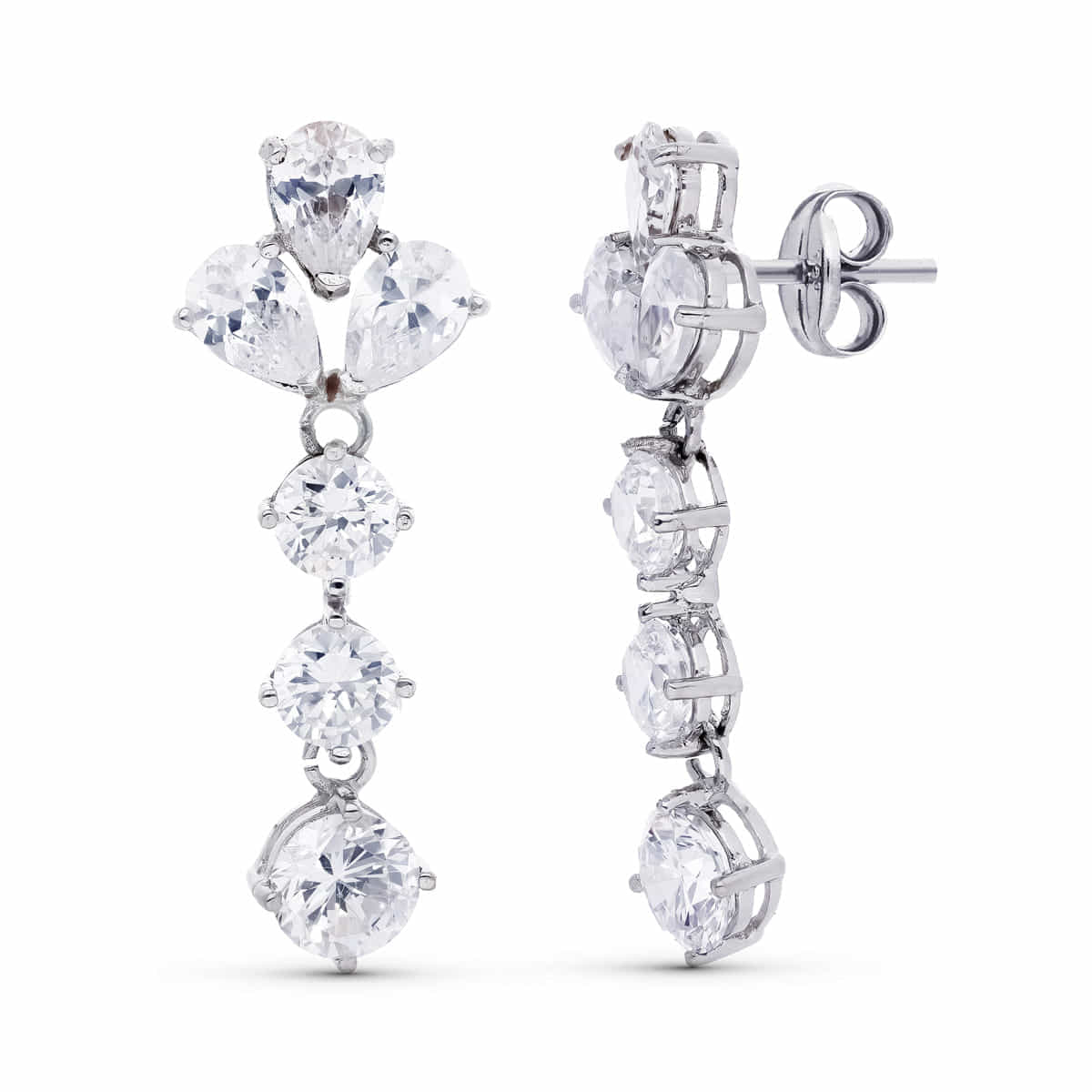 18K PENDIENTES ORO BLANCO LARGOS NOVIA 30X11 MM CIERRE PRESION