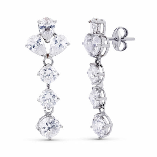 18K PENDIENTES ORO BLANCO LARGOS NOVIA 30X11 MM CIERRE PRESION