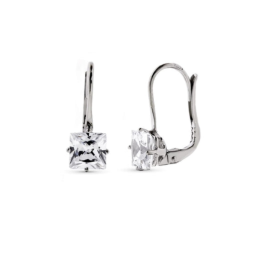 18K PENDIENTES ORO BLANCO PIEDRA 6X6 MM 17X6 MM CIERRE CATALAN