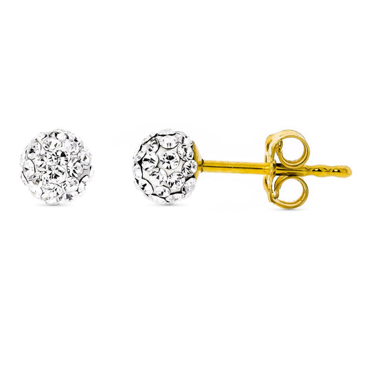 18K PENDIENTES ORO AMARILLO BOLA CIRCONITA 5 MM CIERRE PRESION
