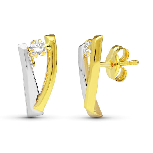 18K PENDIENTES BANDAS ORO BICOLOR 11X6 MM CIERRE PRESION