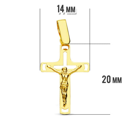 18K CRUZ ORO AMARILLO CON CRISTO CALADA LASER