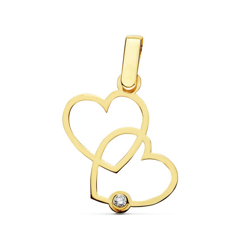 18K COLGANTE ORO AMARILLO 2 CORAZONES 17X15 MM C. AMOR