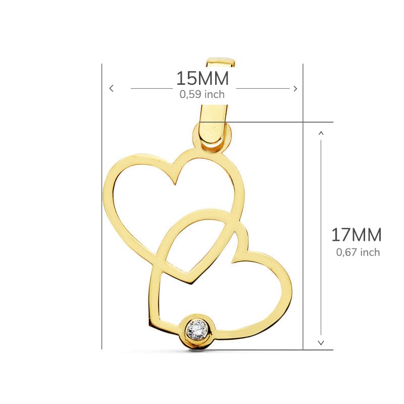 18K COLGANTE ORO AMARILLO 2 CORAZONES 17X15 MM C. AMOR