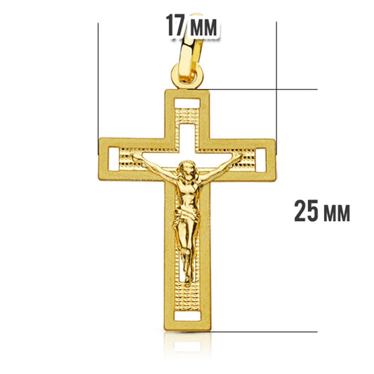 18K CRUZ ORO AMARILLO CON CRISTO TALLADA 28X17 MM