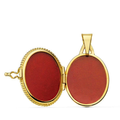 18K COLGANTE GUARDAPELO DIJE PORTAFOTOS ORO AMARILLO FLOR CIRCONITA 22X19 MM