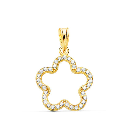18K COLGANTE AMULETO ORO AMARILLO FLOR CON CIRCONITA 16X16 MM
