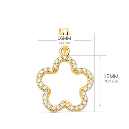 18K COLGANTE AMULETO ORO AMARILLO FLOR CON CIRCONITA 16X16 MM