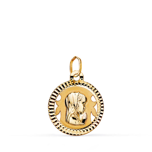 9K MEDALLA ORO AMARILLO VIRGEN NIÑA REDONDA TALLADA MATE Y BRILLO. MEDIDA: 16 MM