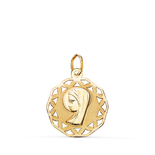 9K MEDALLA ORO AMARILLO VIRGEN NIÑA CALADA Y MATIZADA. MEDIDA: 19 X 16,5 MM