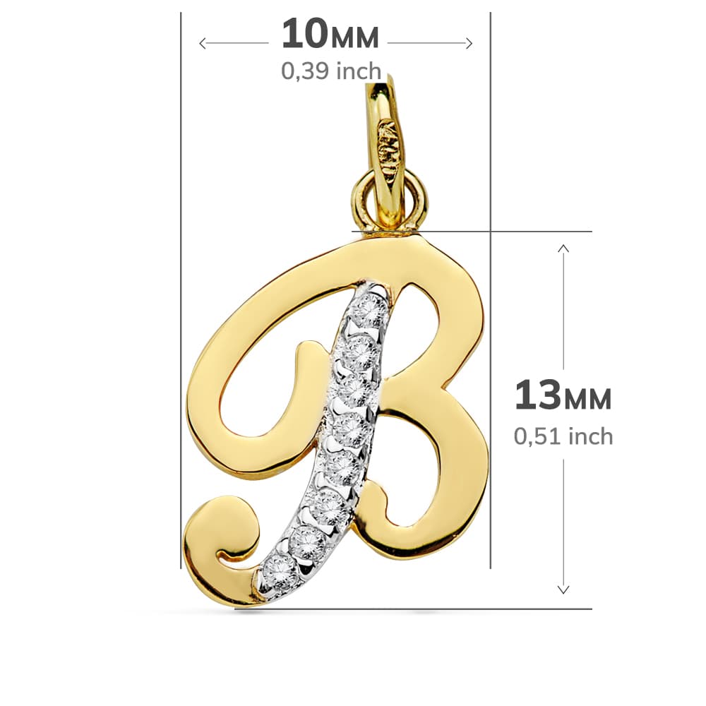 18K COLGANTE ORO BICOLOR LETRA B CIRCONITA 13X10 MM