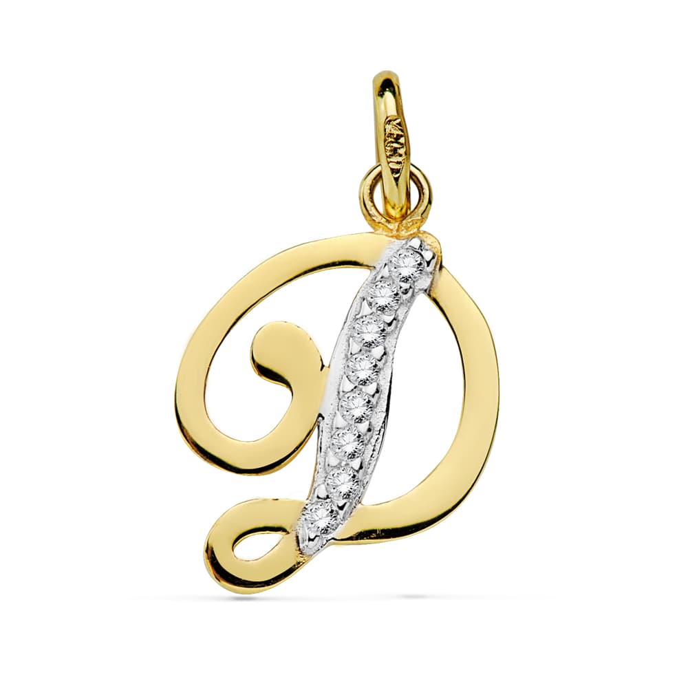 18K COLGANTE ORO BICOLOR LETRA D CIRCONITA 13X11 MM
