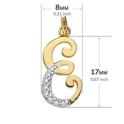 18K COLGANTE ORO BICOLOR LETRA E CIRCONITA 17X8 MM