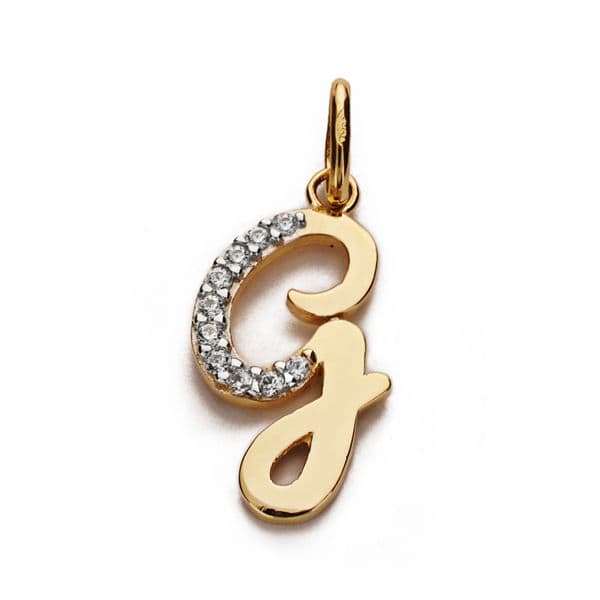 18K COLGANTE ORO BICOLOR LETRA G CIRCONITA 18X9 MM