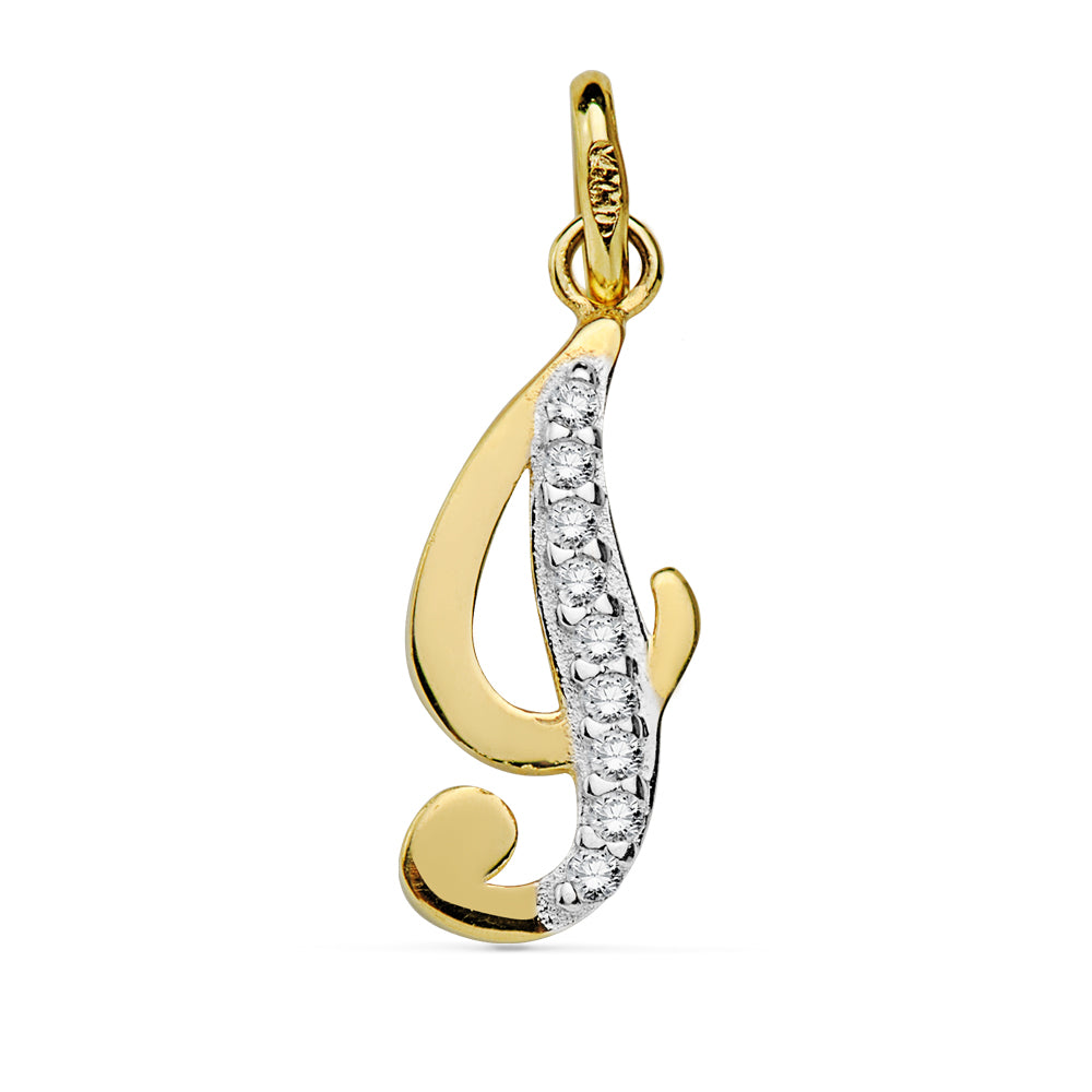 18K COLGANTE ORO BICOLOR LETRA I CIRCONITA 17X7 MM