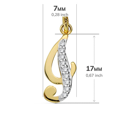 18K COLGANTE ORO BICOLOR LETRA I CIRCONITA 17X7 MM