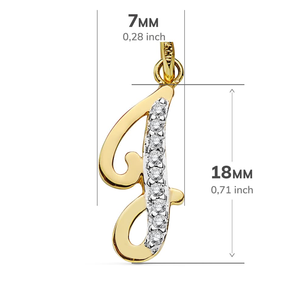 18K COLGANTE ORO BICOLOR LETRA J CIRCONITA 18X7 MM