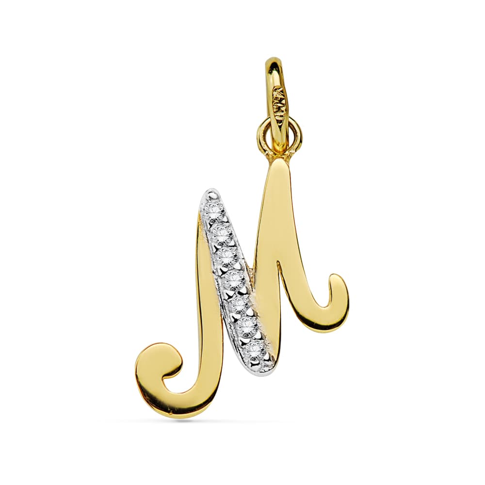 18K COLGANTE ORO BICOLOR LETRA M CIRCONITA 12X13 MM