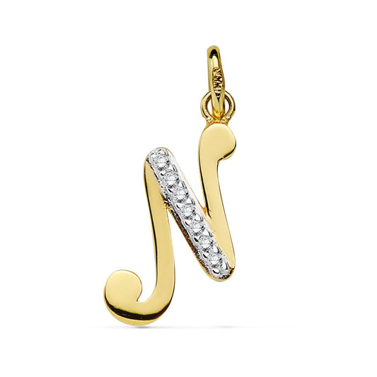 18K COLGANTE ORO BICOLOR LETRA N CIRCONITA 13X10 MM