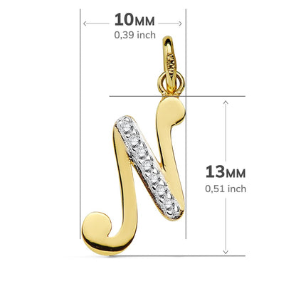 18K COLGANTE ORO BICOLOR LETRA N CIRCONITA 13X10 MM