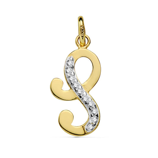 18K COLGANTE ORO BICOLOR LETRA S CIRCONITA 17X9 MM