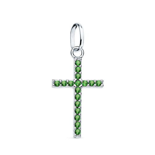 18K CRUZ ORO BLANCO CON CIRCONITA VERDES. 16X10 MM