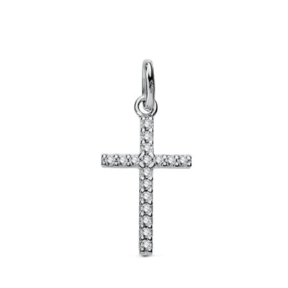 18K CRUZ ORO BLANCO CON CIRCONITAS. MEDIDA: 18 X 10 MM