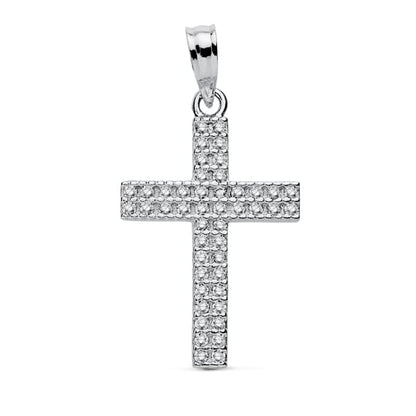 18K CRUZ ORO BLANCO CIRCONITA 24X15 MM
