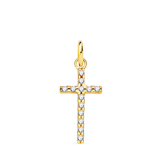 18K CRUZ ORO AMARILLO CIRCONITA 16X9 MM