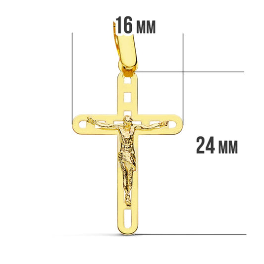 18K CRUZ ORO AMARILLO CON CRISTO CALADA 26X16 MM