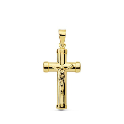 18K CRUZ ORO AMARILLO CON CRISTO PALO OVAL 24X13 MM