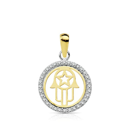 18K COLGANTE AMULETO ORO BICOLOR MANO DE FATIMA 13 MM