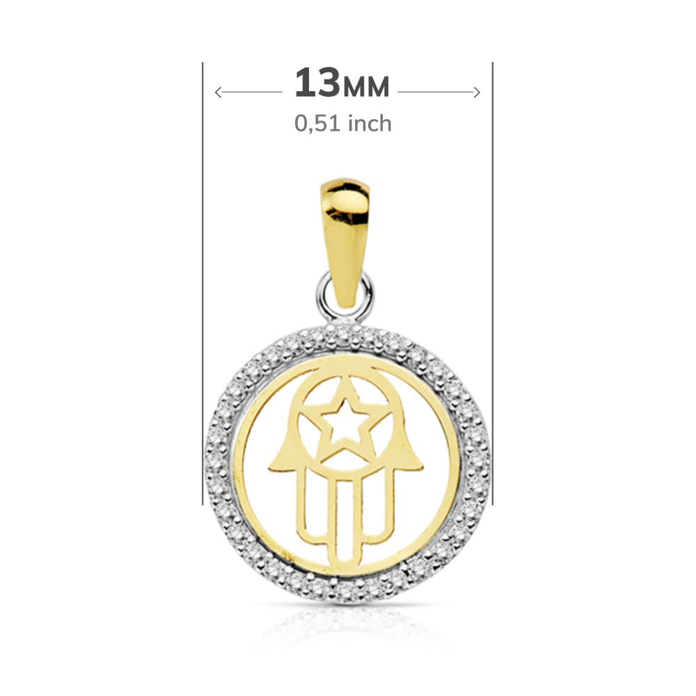 18K COLGANTE AMULETO ORO BICOLOR MANO DE FATIMA 13 MM