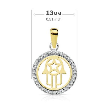 18K COLGANTE AMULETO ORO BICOLOR MANO DE FATIMA 13 MM