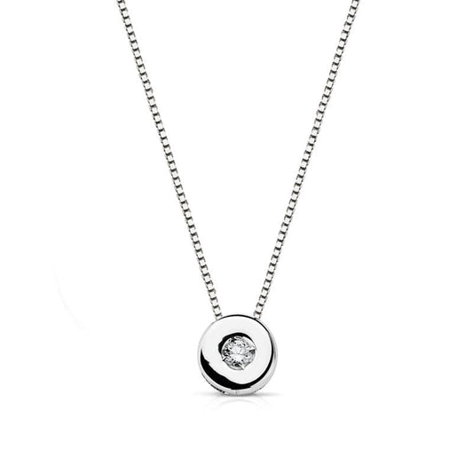 18K GARGANTILLA ORO BLANCO CHATON 5MM DIAMANTE LABORATORIO 0,02 QTS. H-I CADENA 42CM