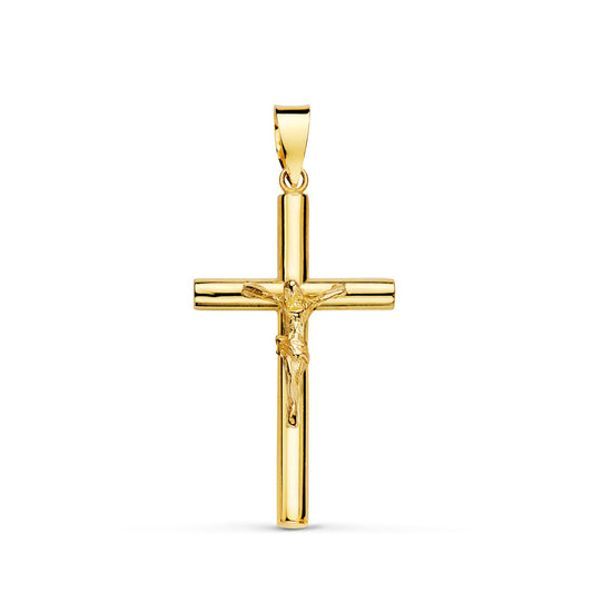 18K CRUZ ORO AMARILLO CON CRISTO TUBO HUECO. 26 X 15 X 2,5 MM