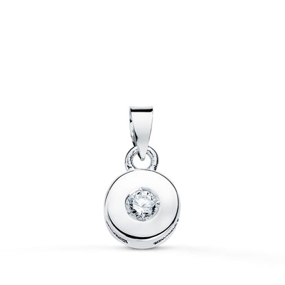 18K COLGANTE ORO BLANCO CHATON 5.5 MM DIAMANTE NATURAL TALLA BRILLANTE 0,050 QTS SI-H