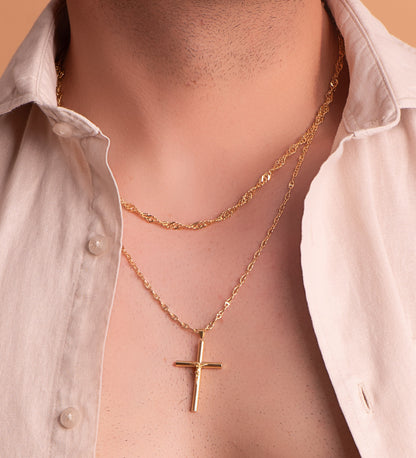 18K CRUZ ORO AMARILLO CON CRISTO TUBO HUECO. 35 X 22 X 3 MM