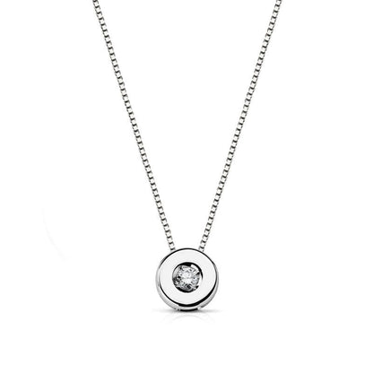 18K GARGANTILLA ORO BLANCO CHATON 5,5 MM DIAMANTE NATURAL 0,035 QTS. H-I CADENA 42CM