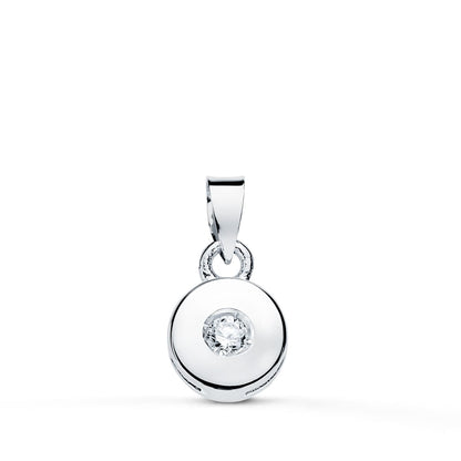 18K COLGANTE ORO BLANCO CHATON 5.5 MM DIAMANTE NATURAL TALLA BRILLANTE 0,035 QTS SI-H