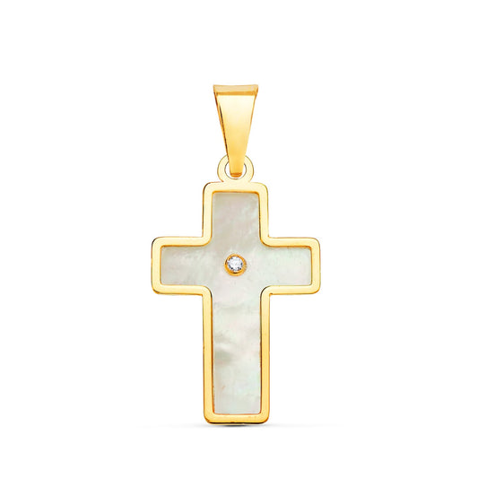 18K CRUZ ORO AMARILLO CON NACAR 18X12 MM