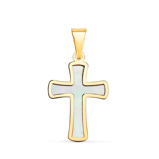 18K CRUZ ORO AMARILLO CON NACAR 18 X 12 MM