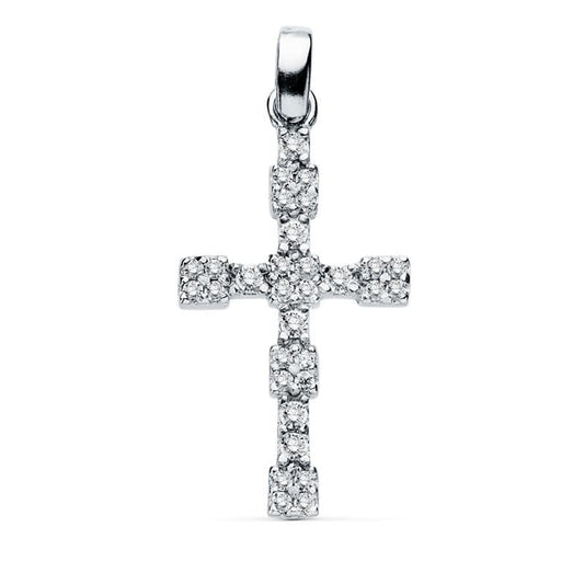 18K CRUZ ORO BLANCO CIRCONITA 21X13 MM