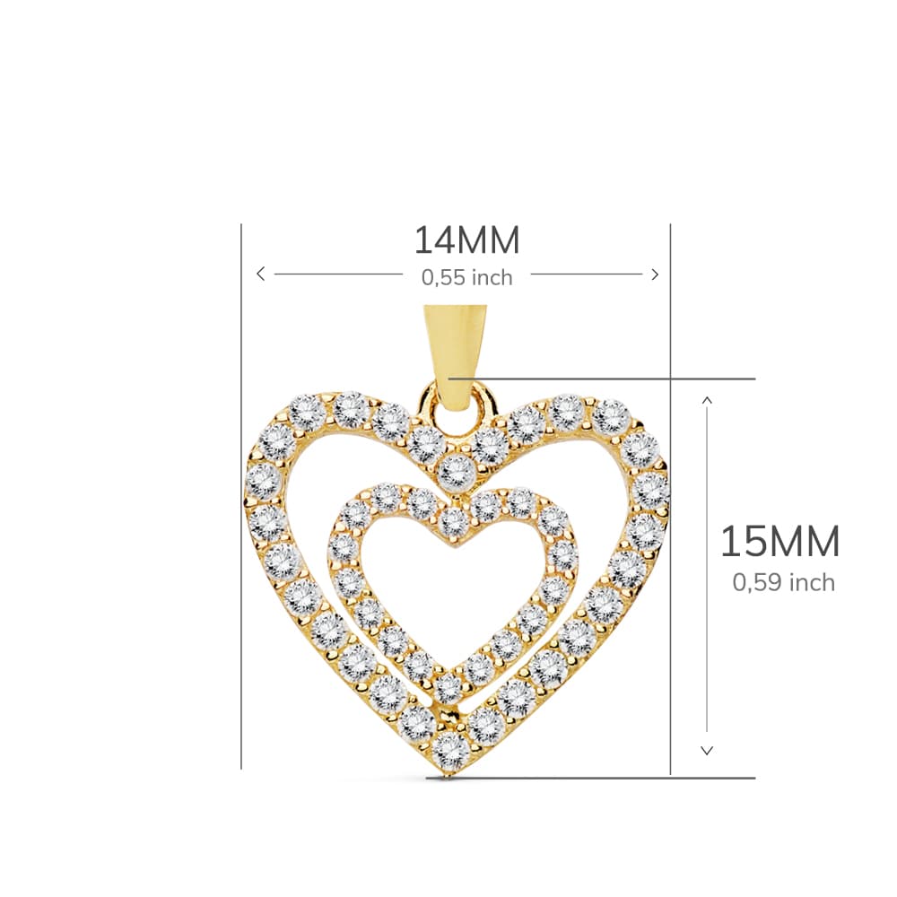 18K COLGANTE ORO AMARILLO CORAZONES CIRCONITA 15X14 MM C. AMOR
